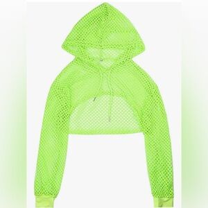 Y2K Women’s Fishnet Mesh Neon Crop Top Hoodie Size Large